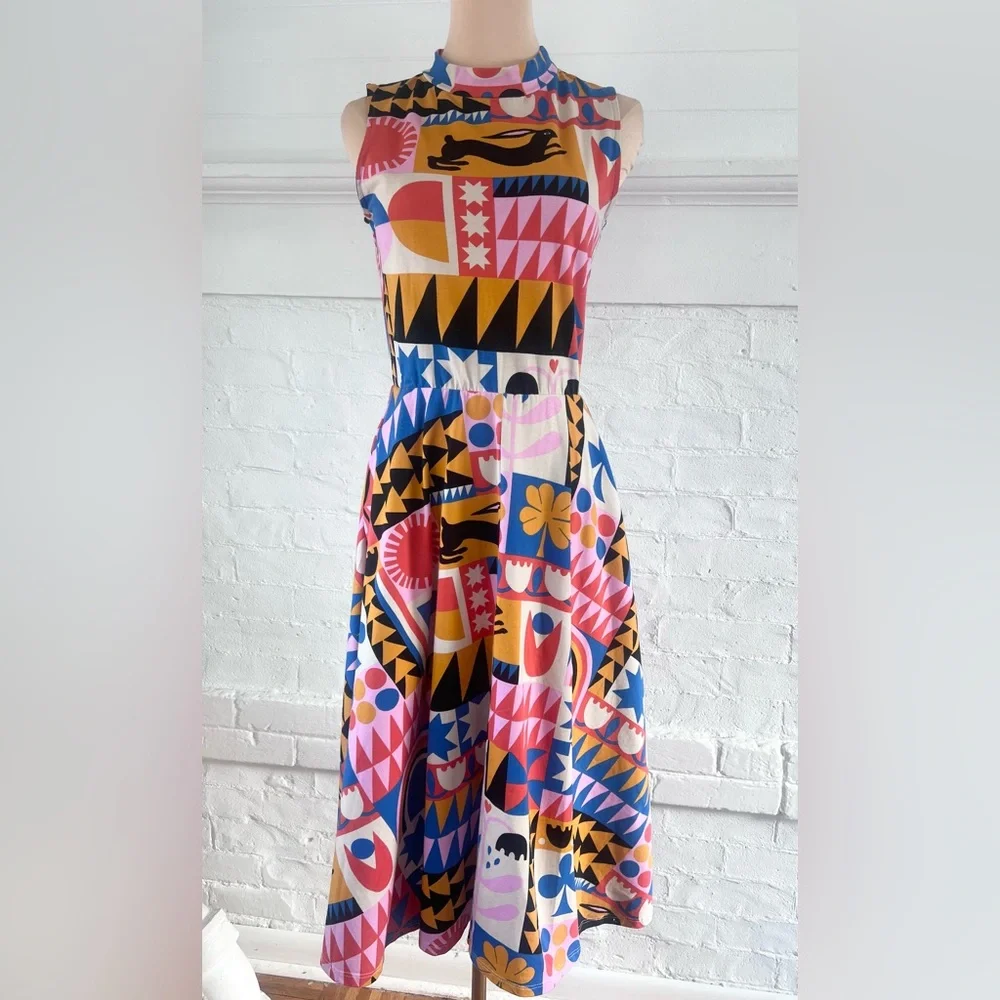 Nooworks Dahlia Dress Congdon Sleeveless High Neck Midi Dopamine Dressing Small - Picture 3 of 11